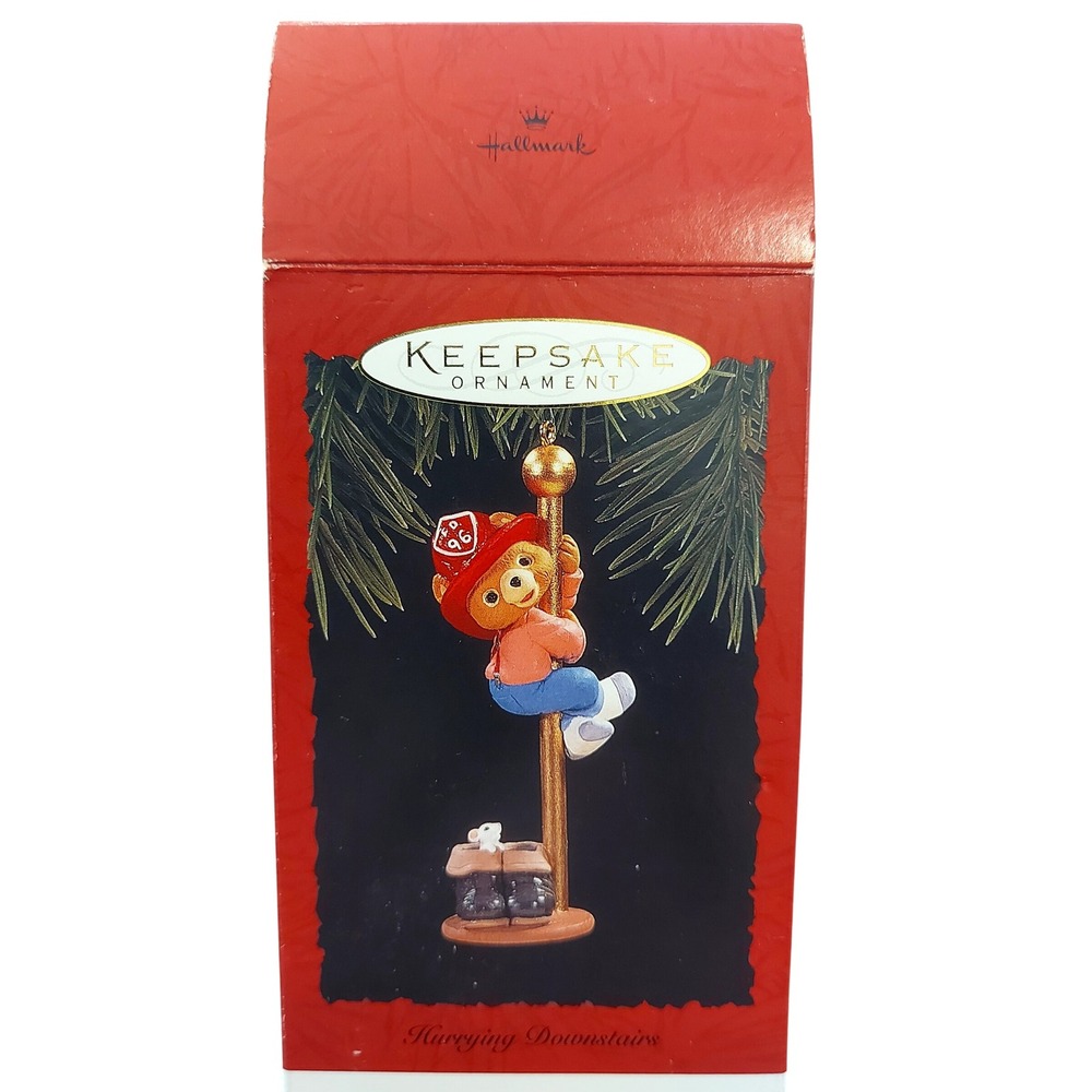Hallmark Keepsake Ornament 1996 Hurrying Downstairs Firefighter Bear QX6074 Box